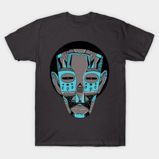 Blue Grey African Mask No 3 T-Shirt